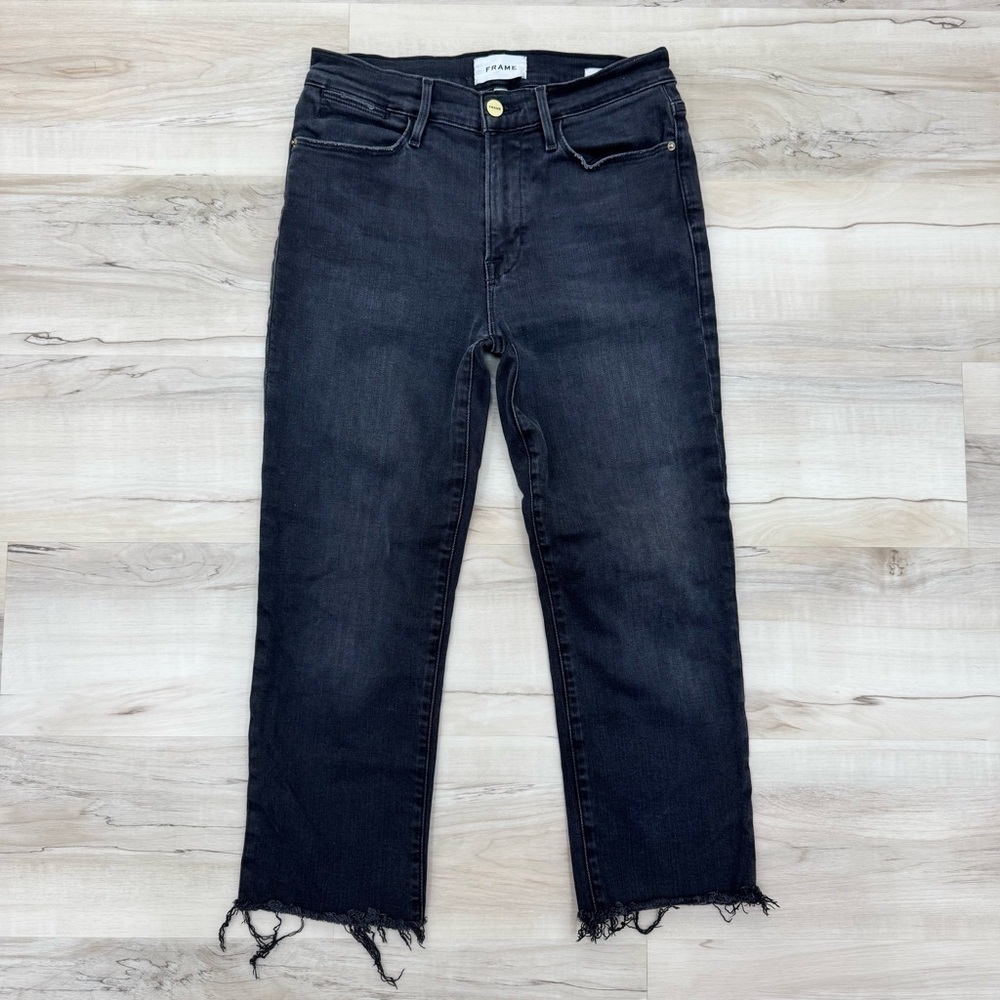 Frame Denim Le High Straight Release Hem Jeans black gray Sz 28